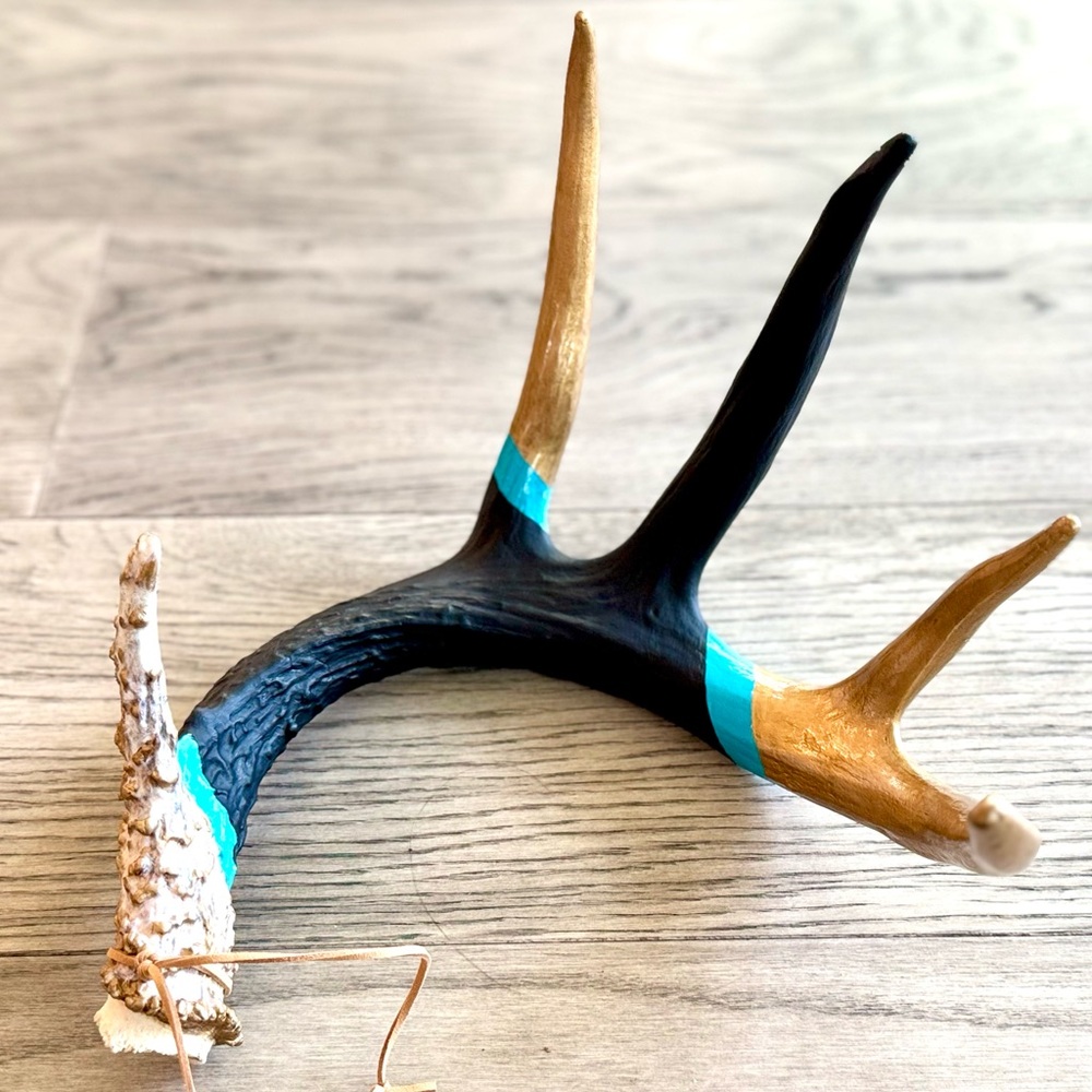 Matte Black, Teal & Gold Antler
